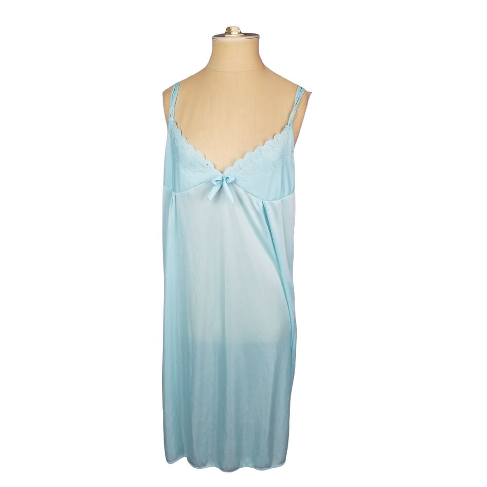 Nines Peignoir Set Blue Belted Robe Slip Nightgown Glam Size Large